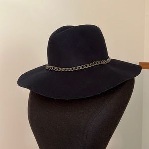Forever 21 Navy 100% Wool Hat W/ Chain Detail
